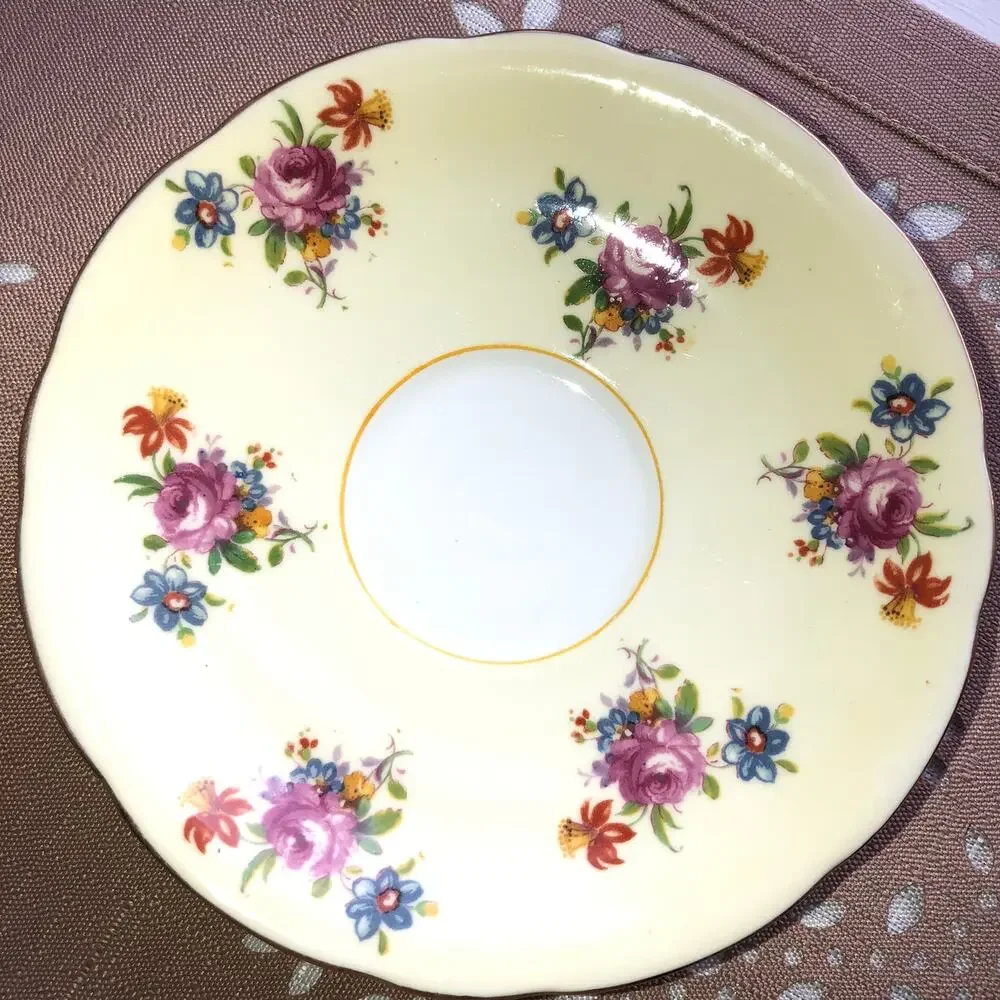 Aynsley Vintage Cream Bone China Floral Print Gold Trim Saucers Set of 2